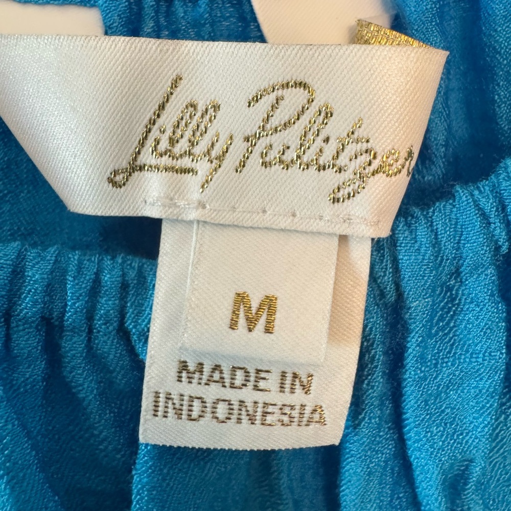 Lilly Pulitzer Blue Ruched Ruffled Blouse - Rayon/Nylon - Picture 2 of 3